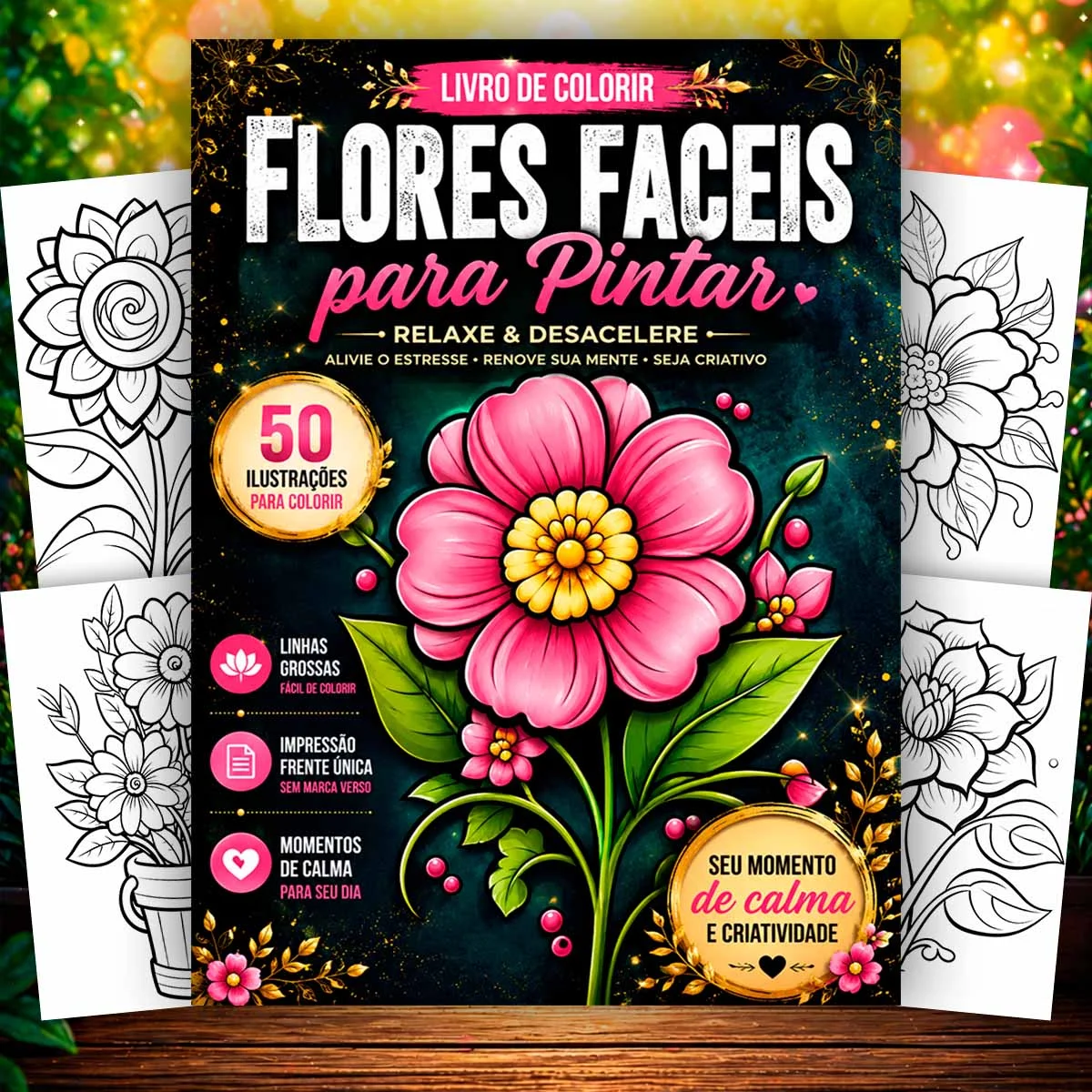 Livro Para Colorir Flores Fáceis Anti Stress Relaxante Adultos