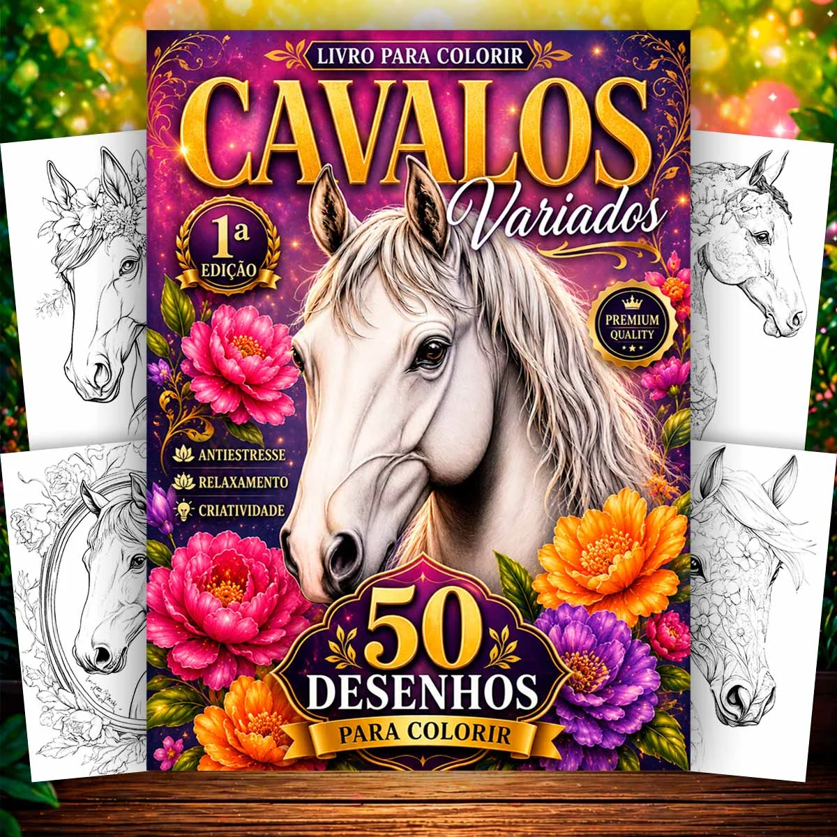 Livro Para Colorir Animais Cavalos Cute Fácil e Divertido