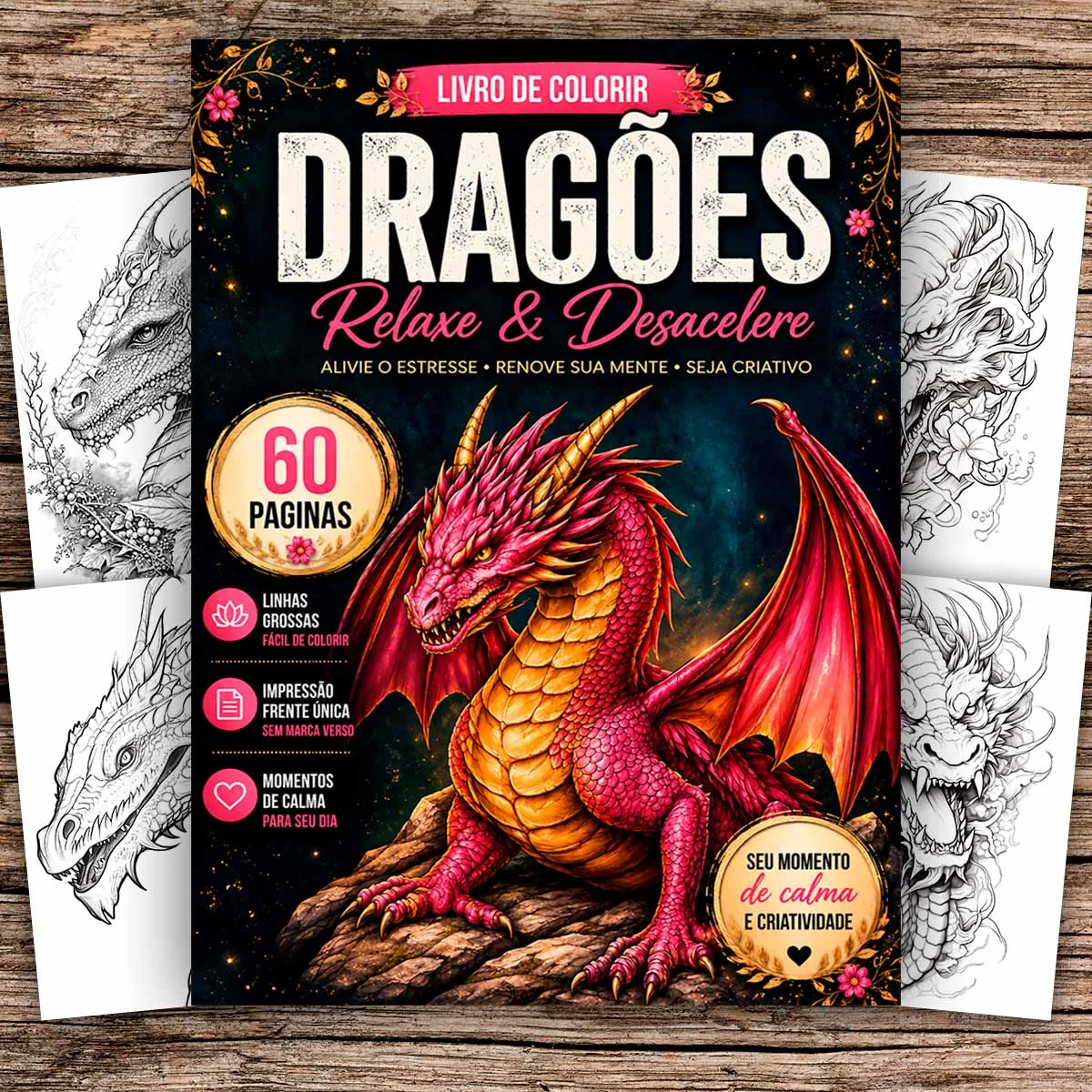 Livro Para Colorir Dragões Fantásticos Para Relaxar e Colorir