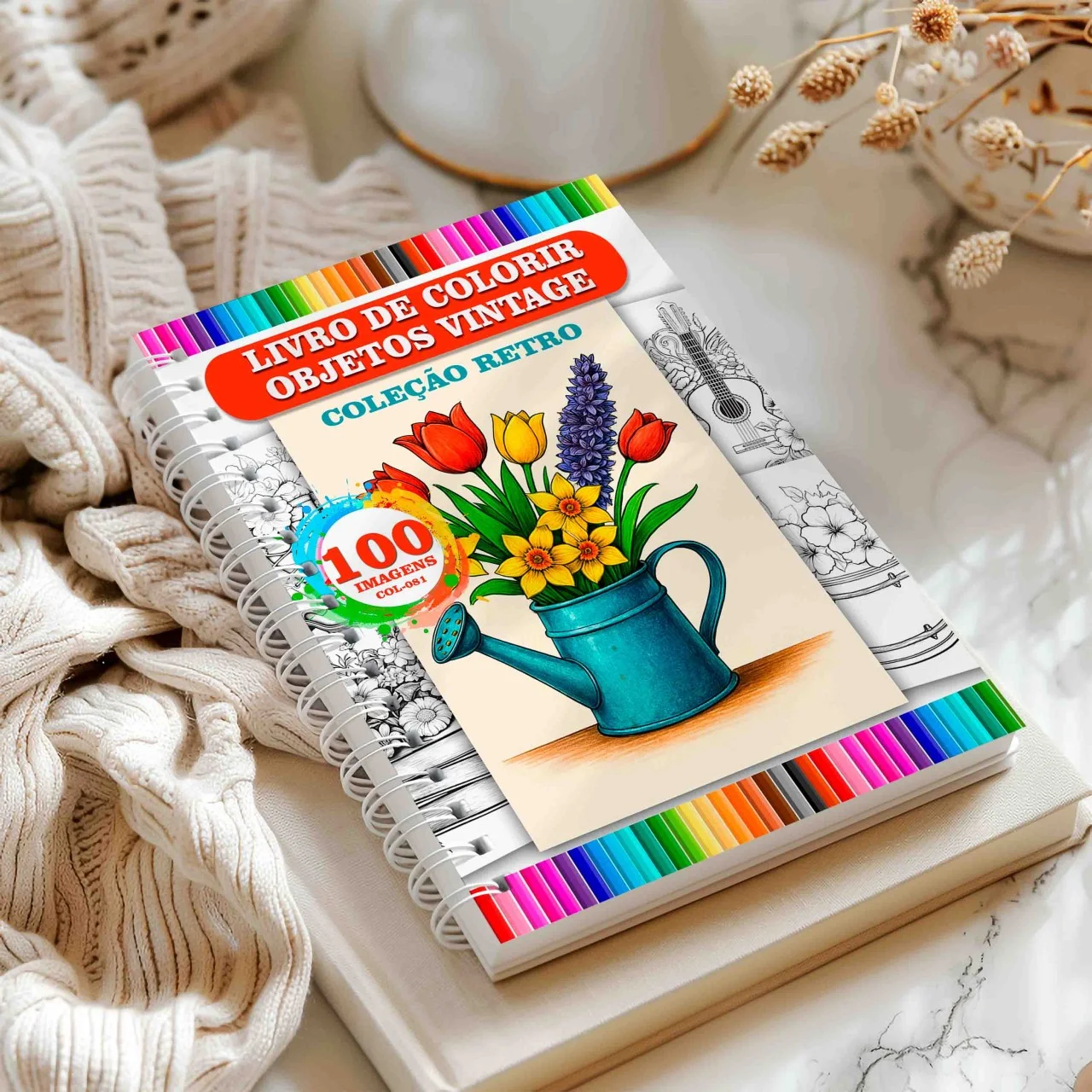 Livro de colorir adulto antiestresse objetos vintage | coleção retrô | ilustrações fáceis criativas COL-081