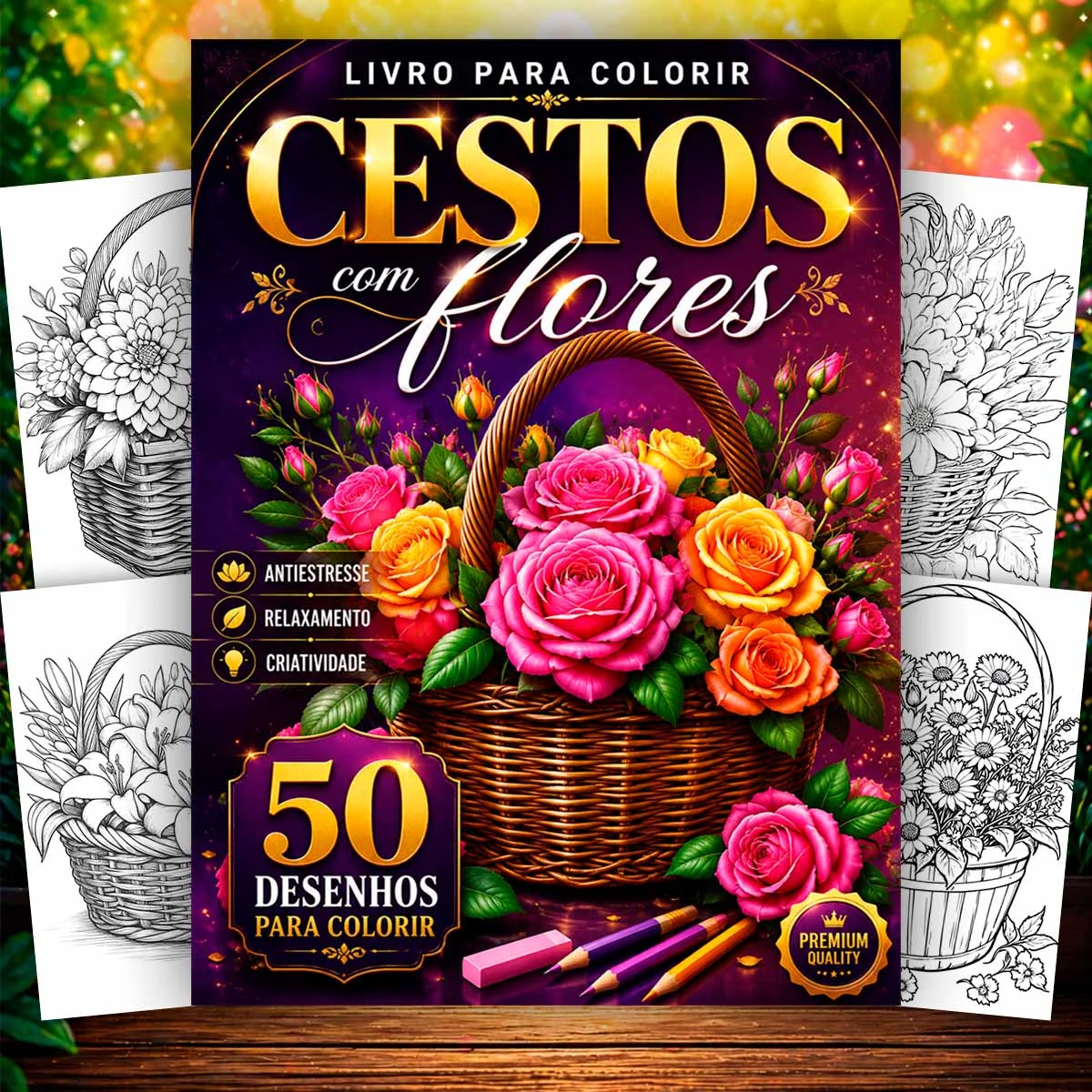 Livro para Colorir Cestos com Flores Anti Stress