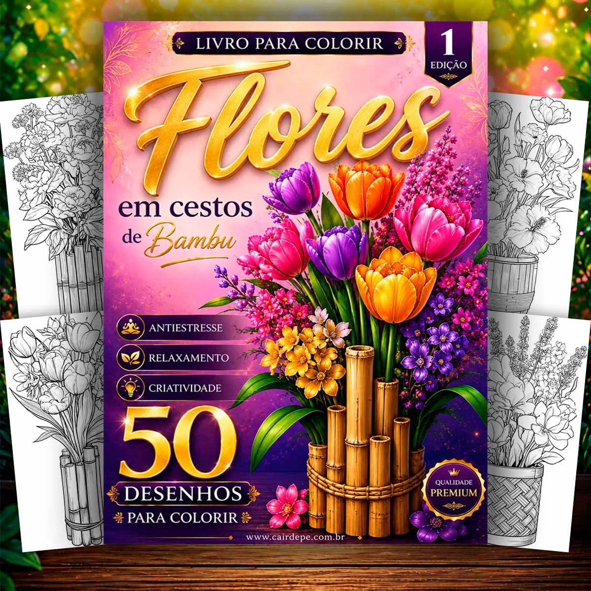 Livro Para Colorir Cestos de Bambu Relaxante Anti Stress