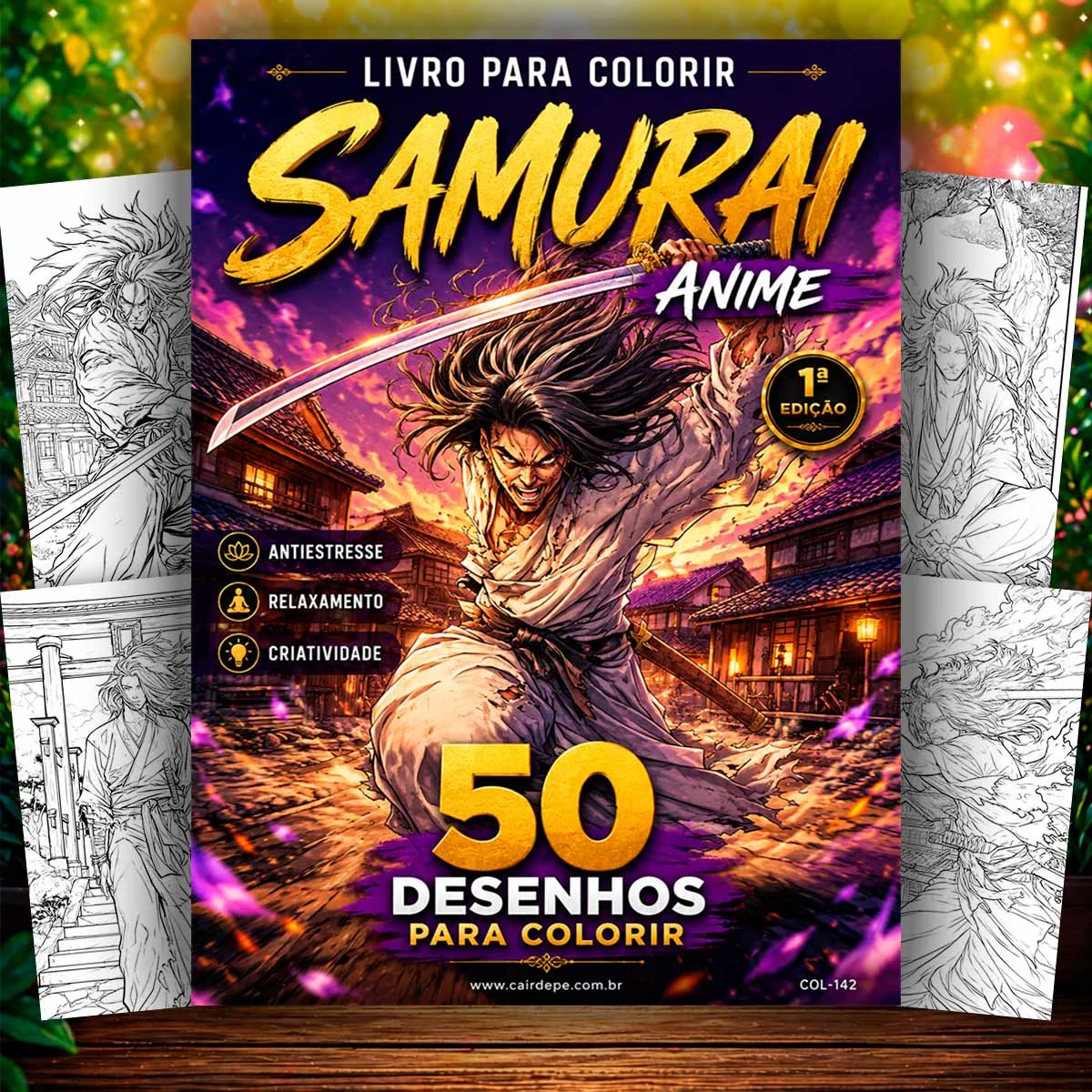 Livro para Colorir Samurai Anime Anti Stress Adultos