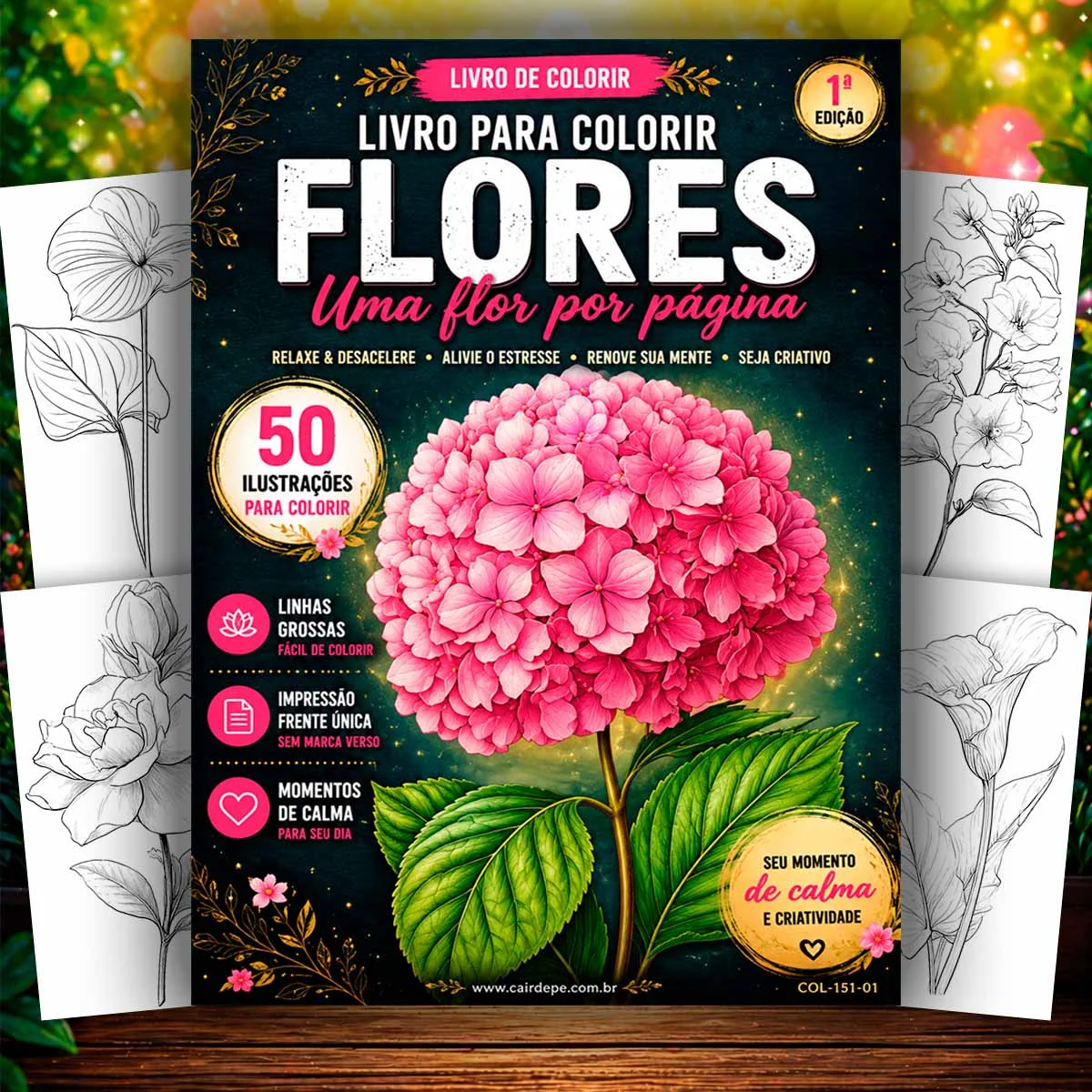 Livro para Colorir Flores Grandes Pagina Cheia Adultos