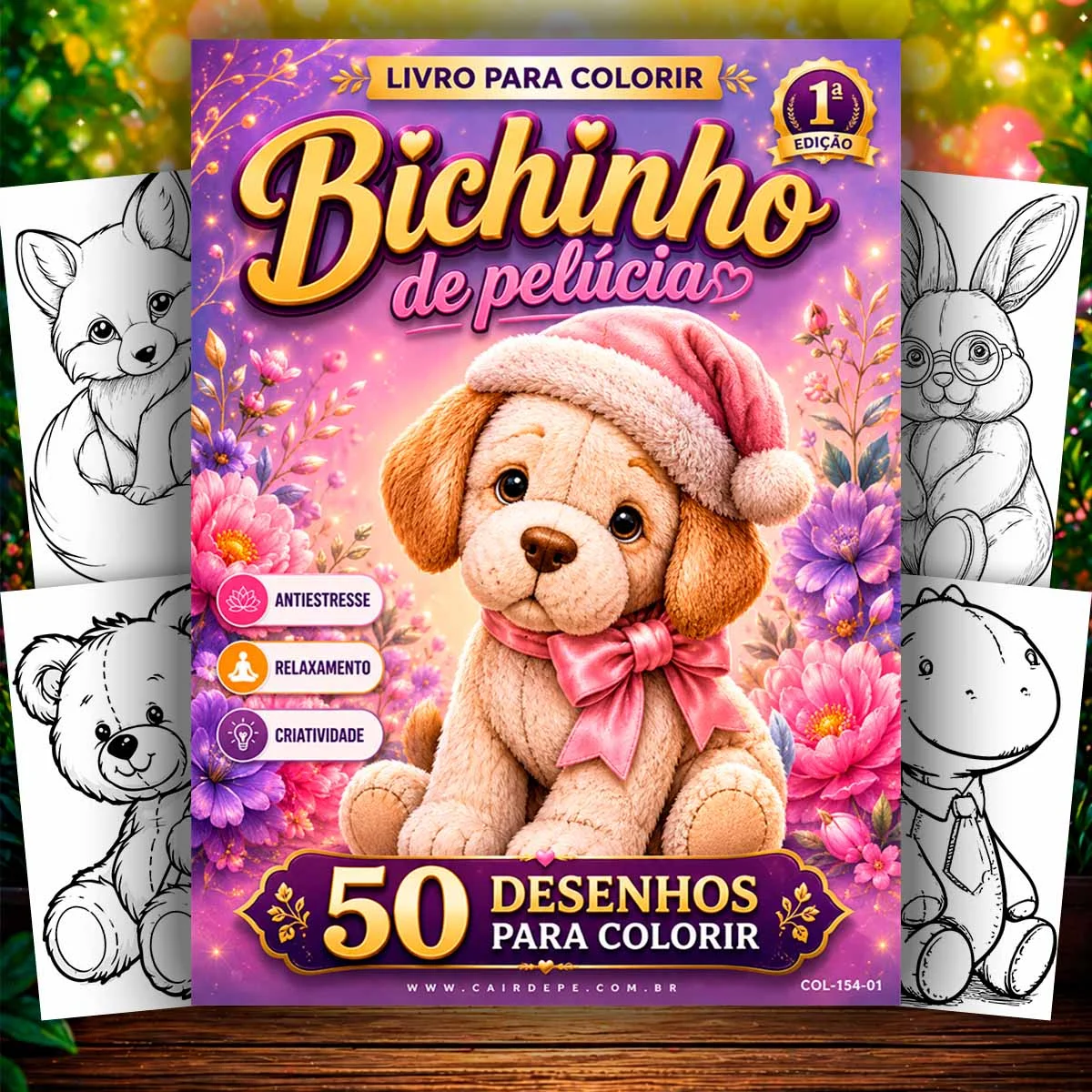 Livro para Colorir Animais de Pelucia Fofos Anti Stress Relaxante Kawaii Cute Cozy Hobby Passatempo Criativo Bichinhos