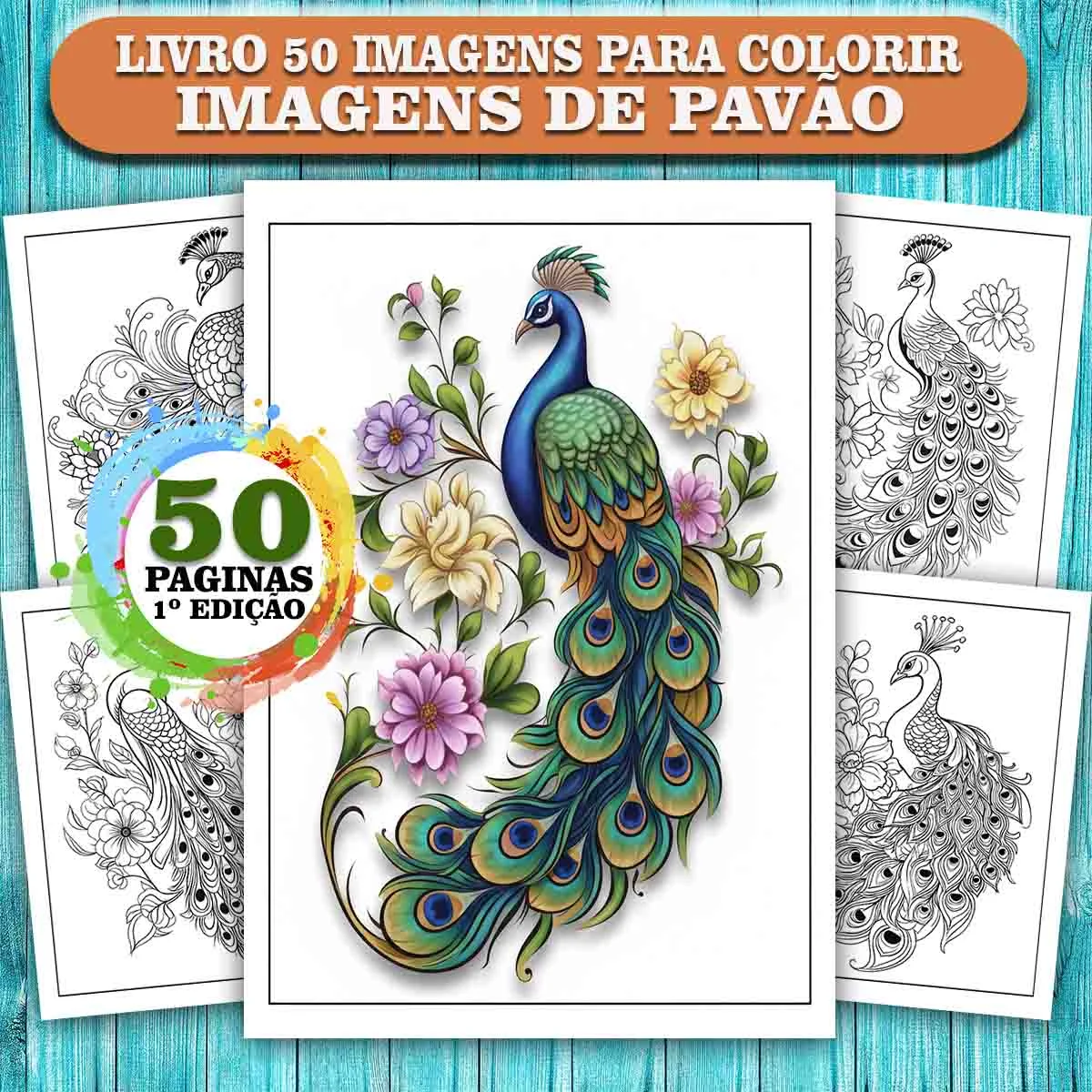 Livro de colorir adulto antiestresse pavões | 50 páginas detalhadas | COL020-01