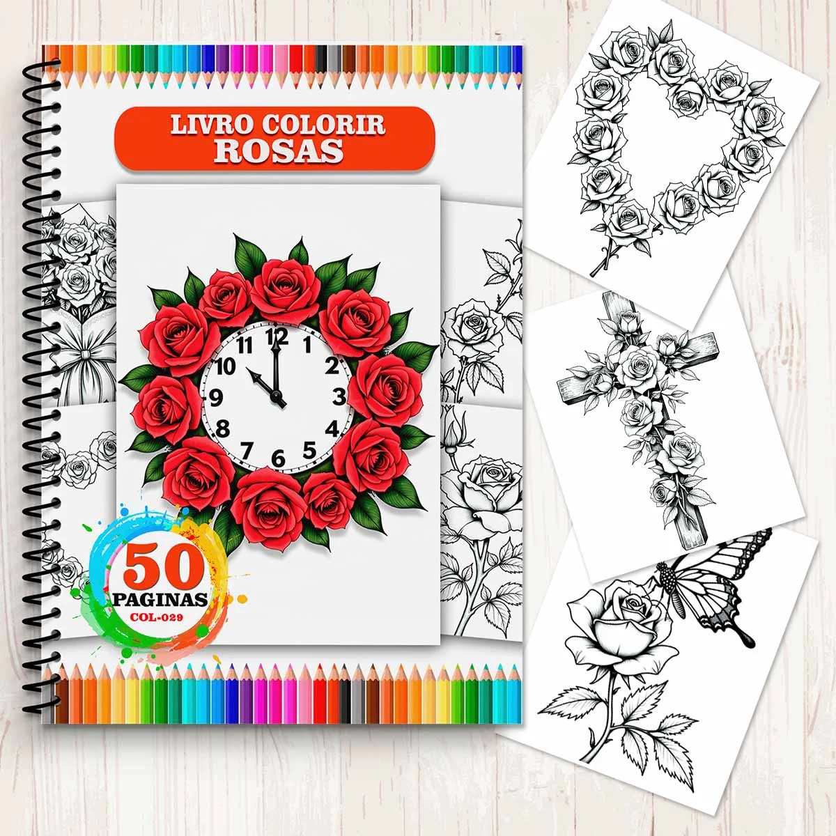 Livro para Colorir kit com 50 Imagens de Rosas- Seu Momento de Paz e Criatividade COL029