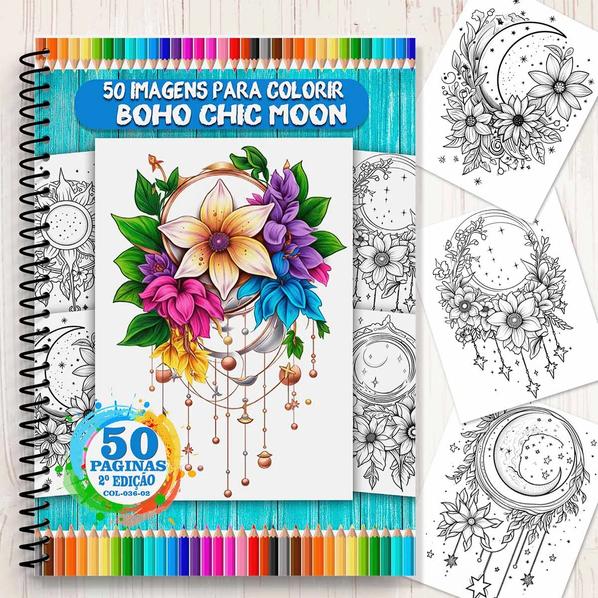 Livro para Colorir Boho Chic Moon 2ª Edição - 50 Desenhos Místicos COL036-02