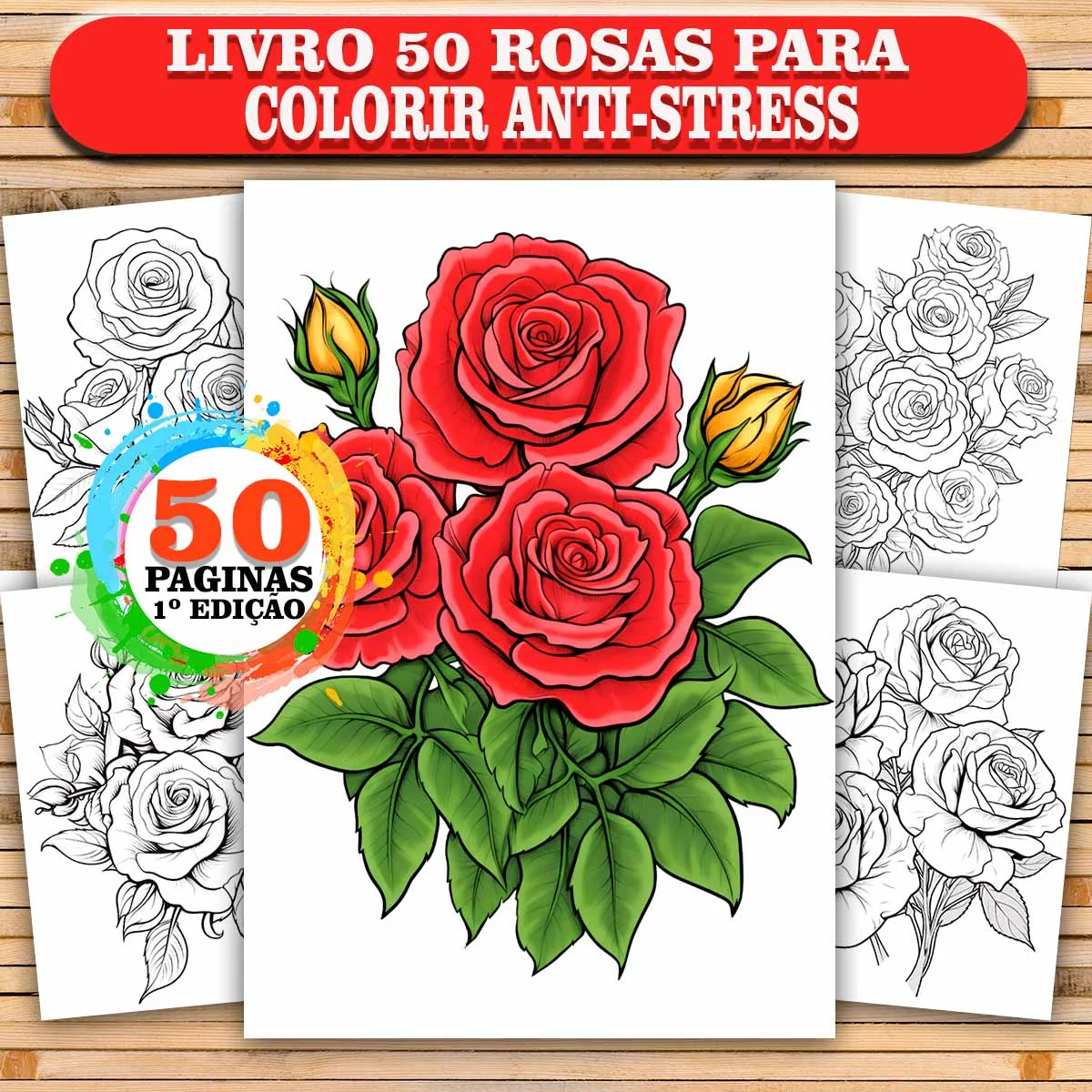 Livro para Colorir Rosas Adulto 50 Páginas Flores Anti-Stress Arte Terapia Relax Detalhado cod COL037-01