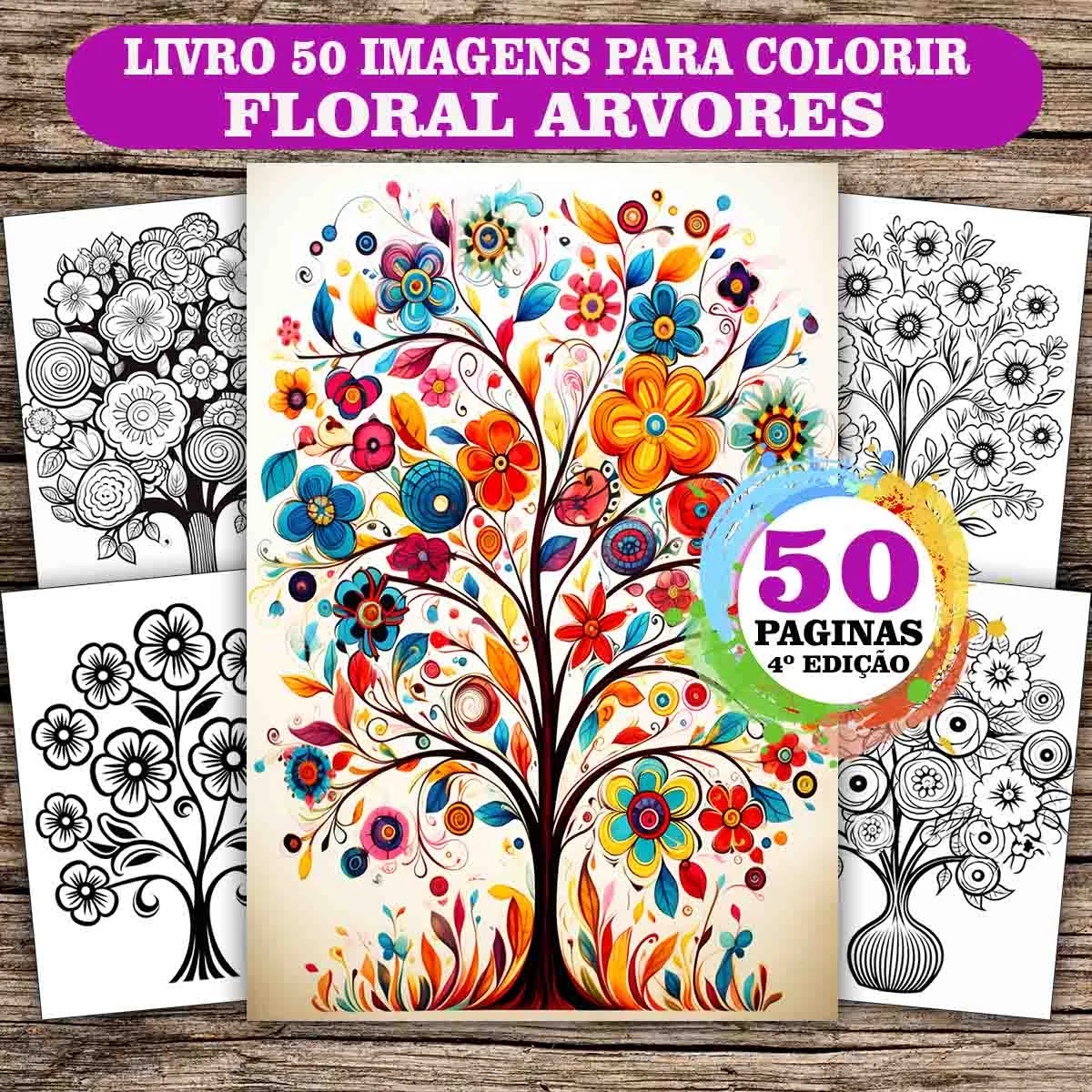 Livro de Colorir Adulto Floral Árvores Antiestresse | 50 Desenhos Arvore | COL039-04