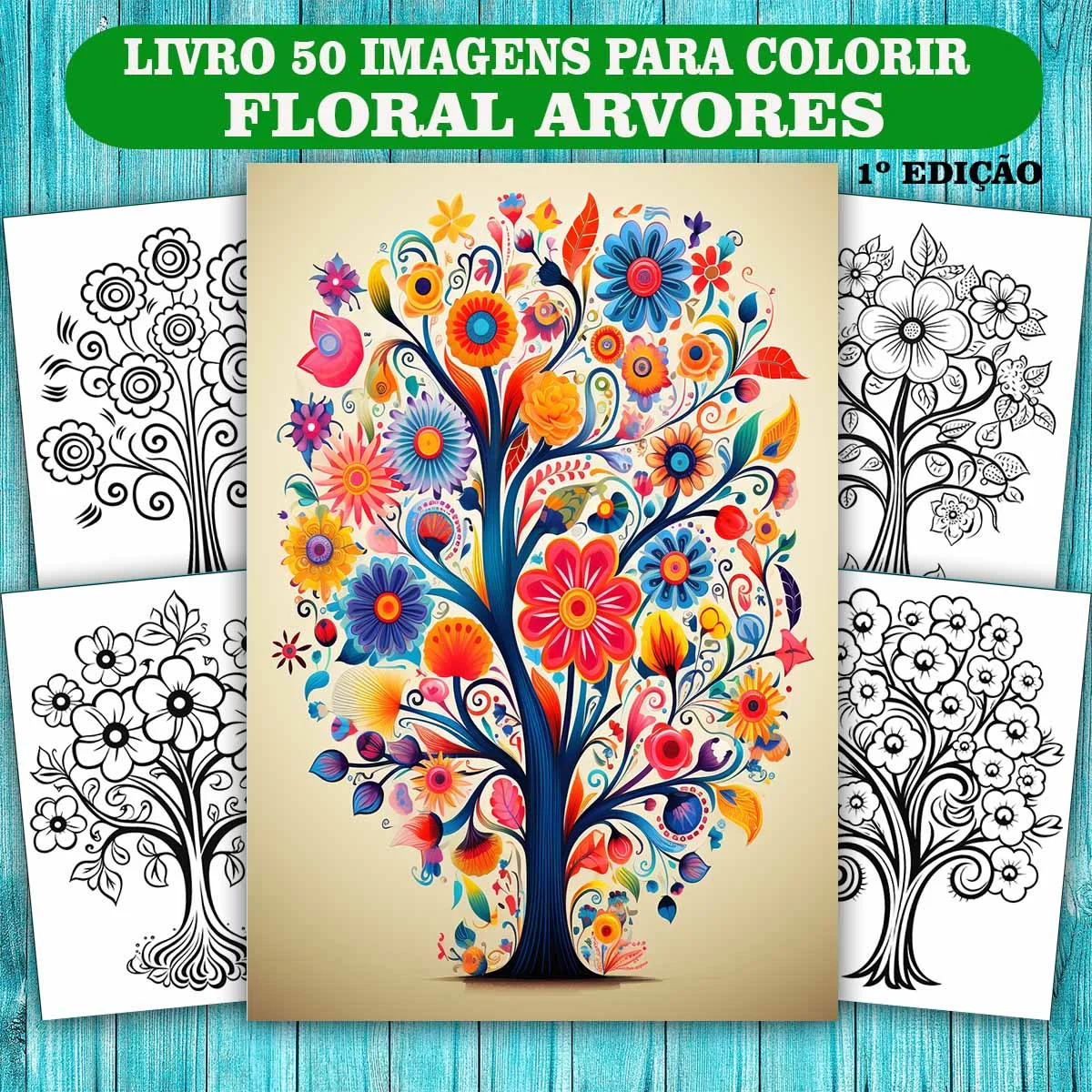 Livro de Colorir Adulto Antiestresse Floral Árvores | 50 Desenhos Natureza | Arteterapia Relaxamento 1 edição COL039
