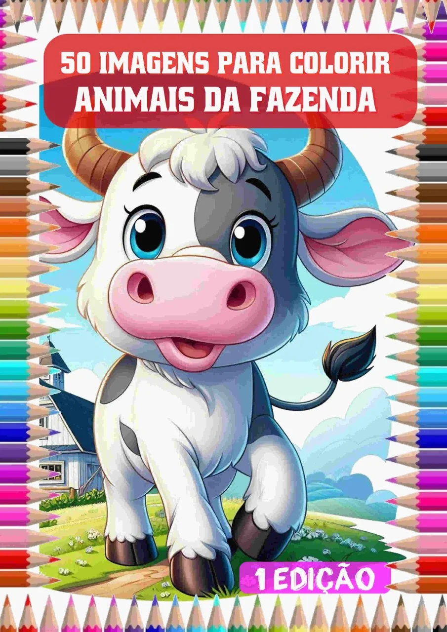 Livro Colorir 50 Desenhos Animais Fazenda Infantil Criança Atividade