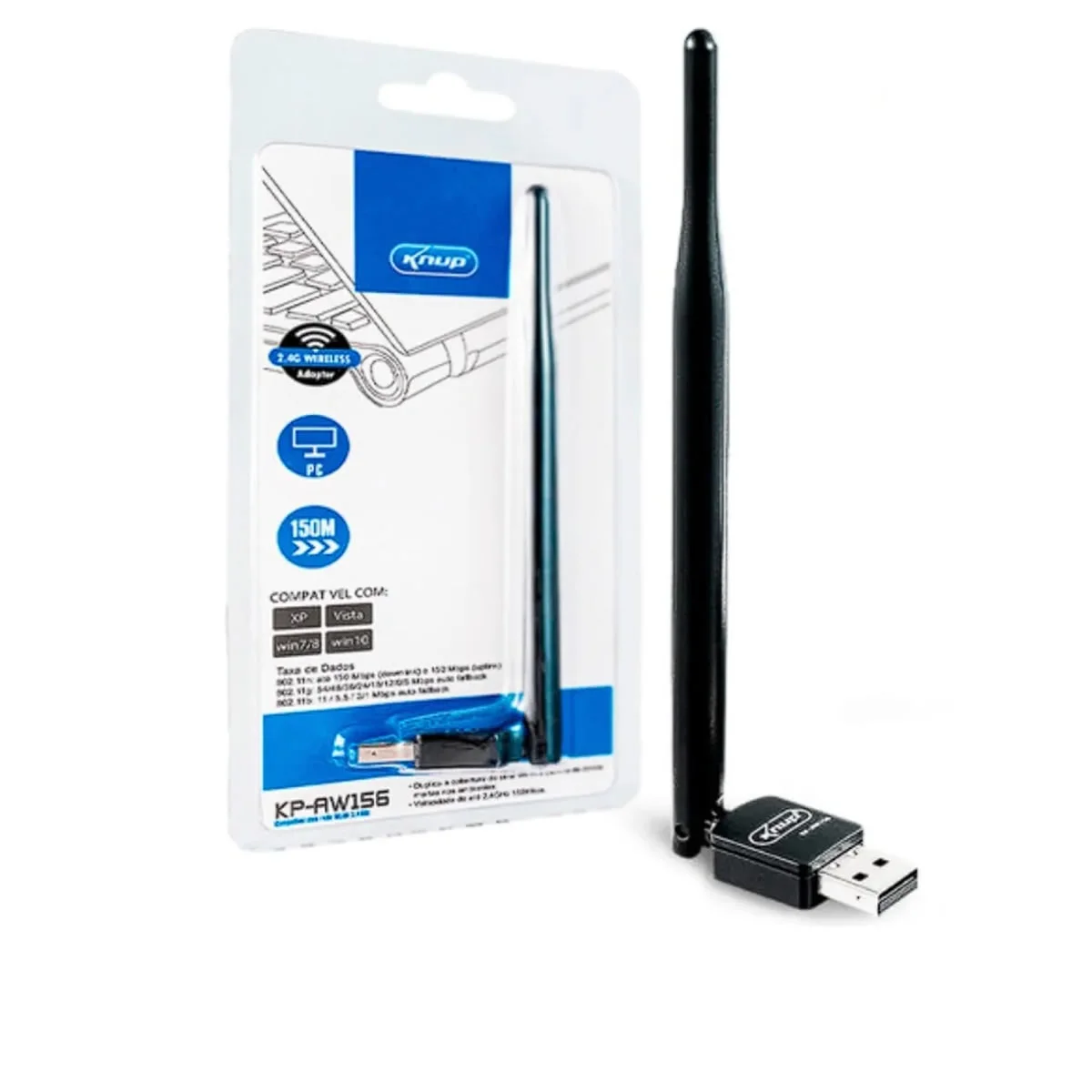 Adaptador WiFi USB 150Mbps - Antena Removível Alta Potência